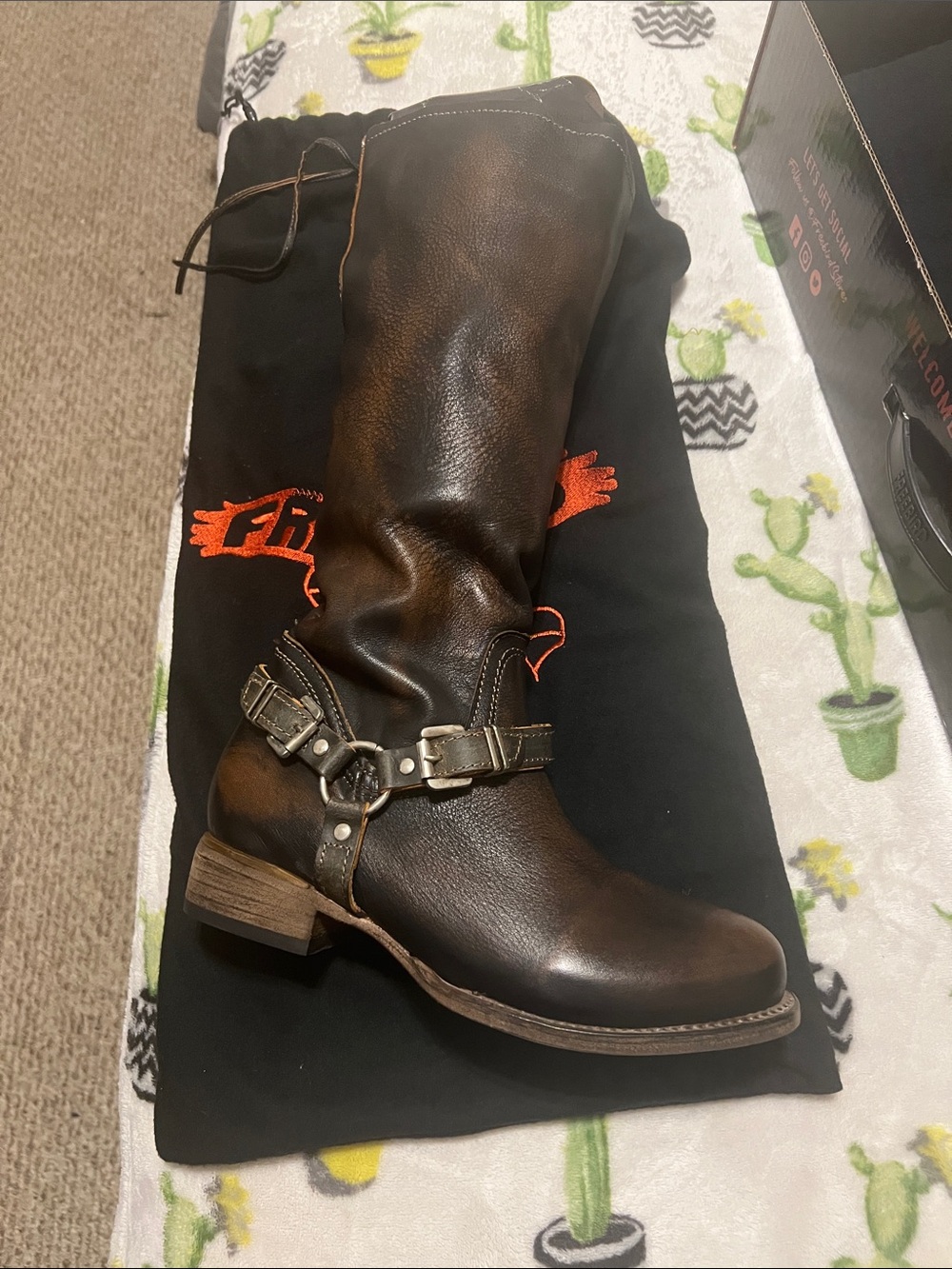 Free Bird Raleigh  Brown Leather Harness Boot with Metal Hardware